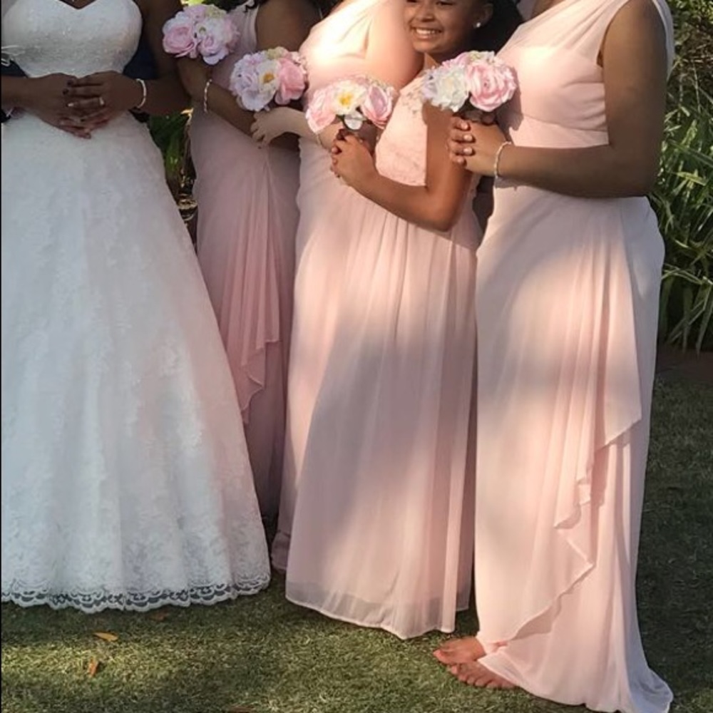 David’s Bridal Blush one shoulder bridesmaid dress